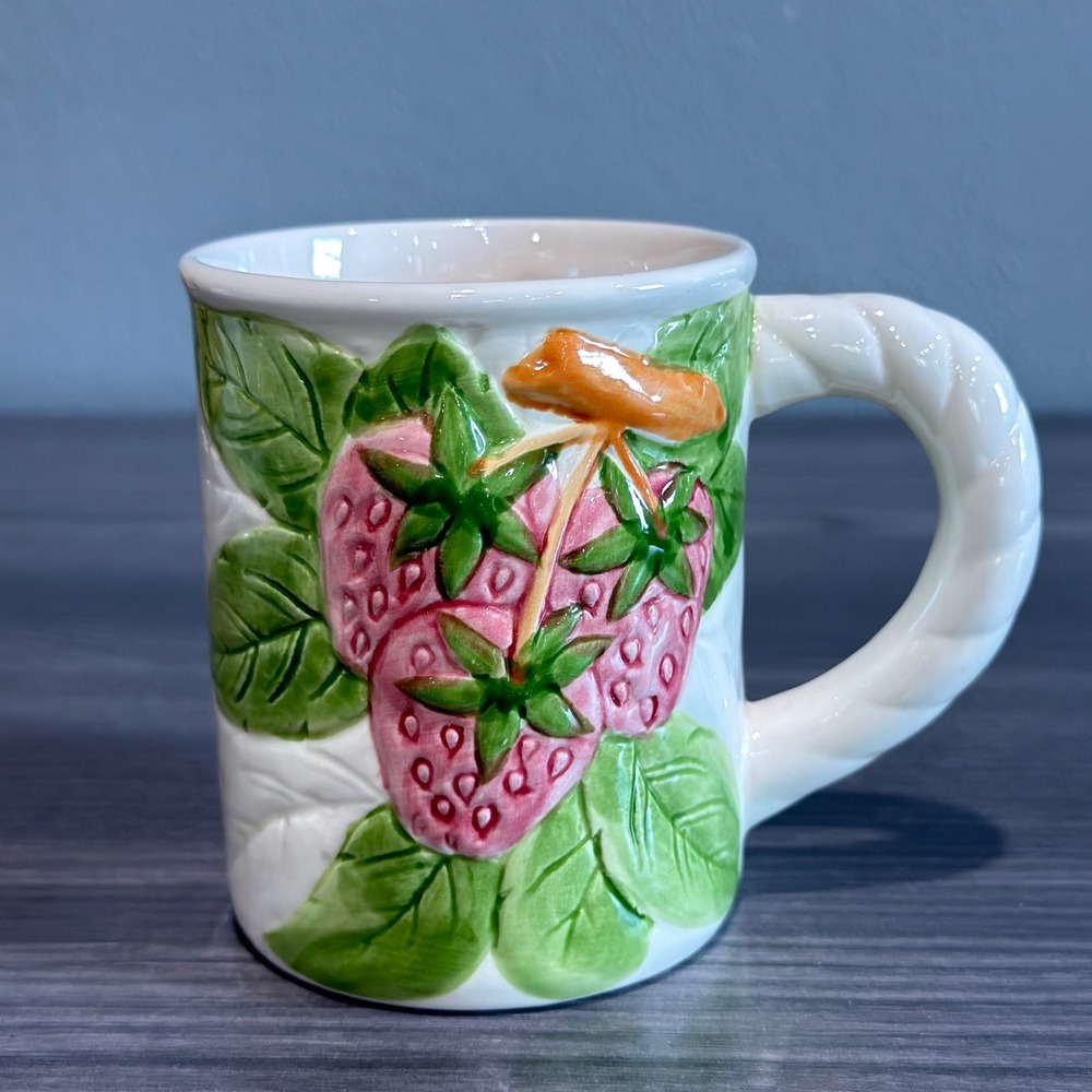 Vintage 1987 Shafford Fruit du Jour Strawberry Mug 3D Relief Ceramic Coffee Cup‎